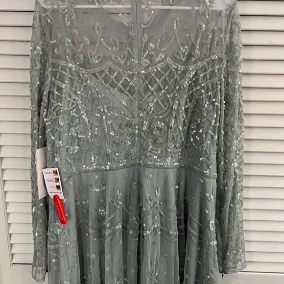 NWT Mac Duggal Sequined Illusion High Neck Long Sleeve Midi Dress 9142 - Picture 6 of 12